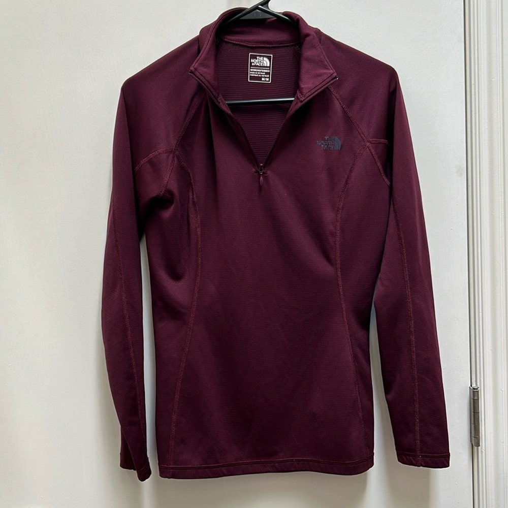 North Face burgundy 3/4 zip base layer